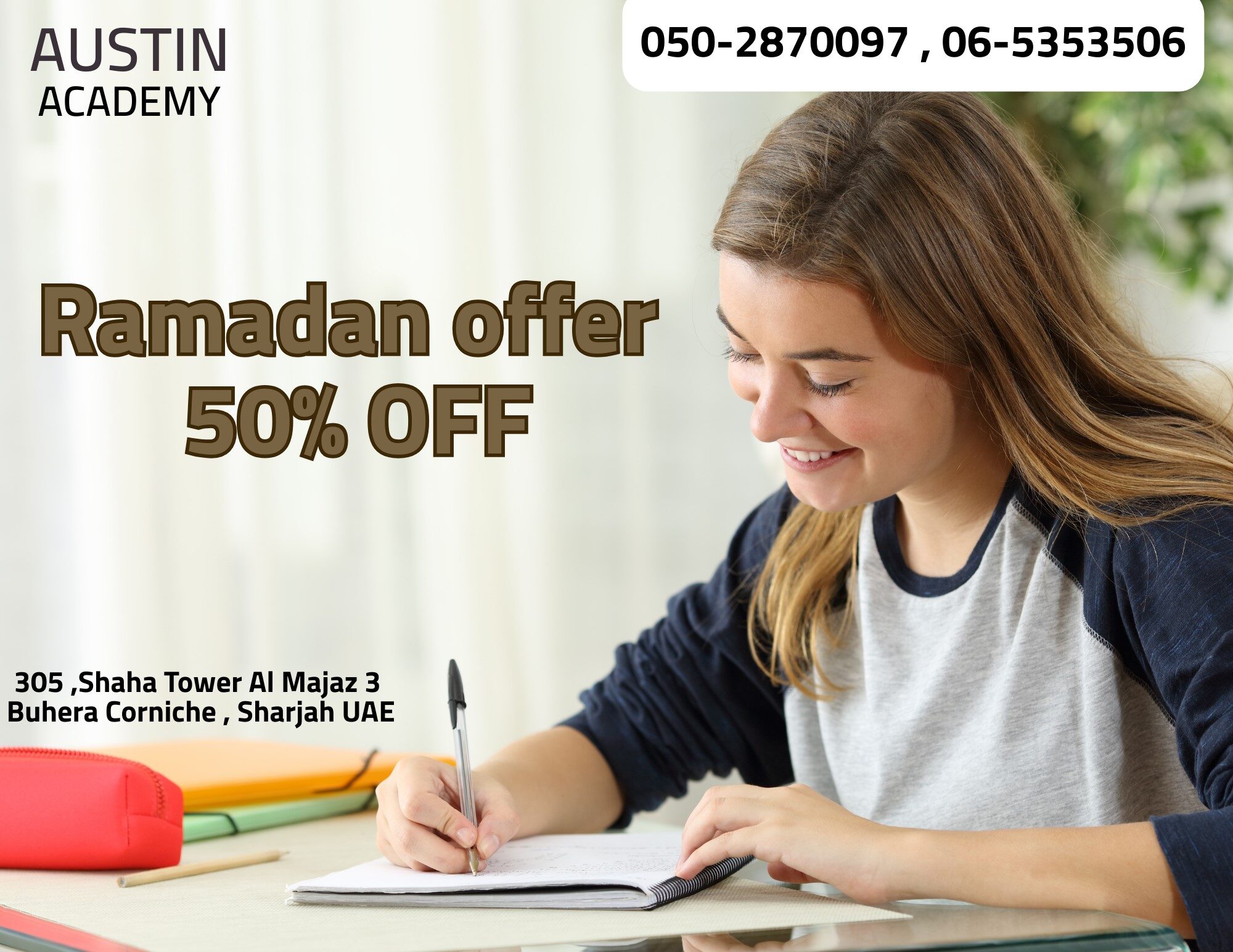 English classes in Sharjah with special RAMADAN offer. 0502870097